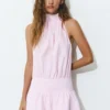 Abito corto a righe con scollo all’americana Abito corto a righe con scollo all’americana