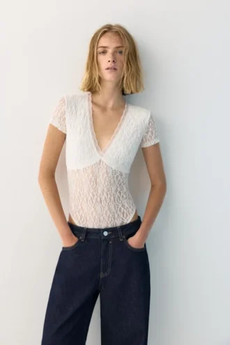 Body in pizzo a maniche corte