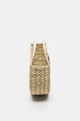 Borsa a cesto in rafia decorata