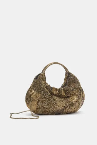 Borsa con perline e manico metallico