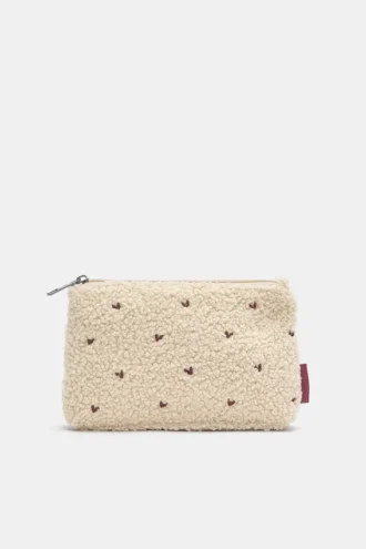 Borsa da toilette in finta pelle di montone con cuore