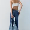 Borsa tote in denim a pois Borsa tote in denim a pois