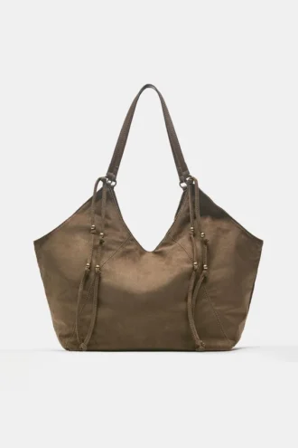 Borsa tote in ecopelle con dettagli sul cinturino