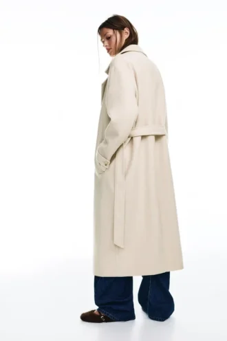 Cappotto lungo con cintura e texture in feltro