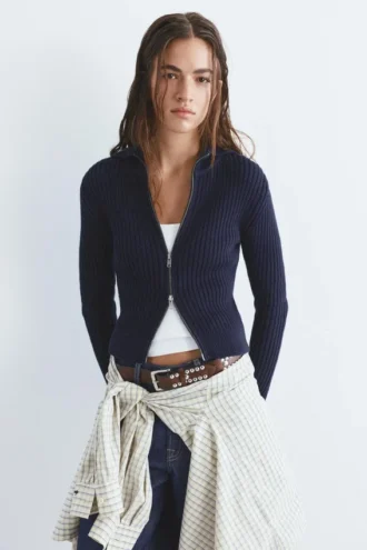 Cardigan a costine con zip