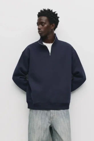 Felpa basic con zip a un quarto