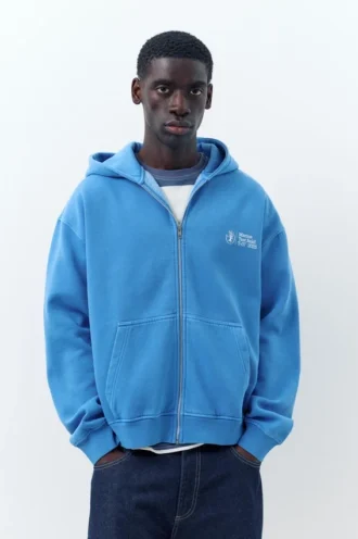Felpa blu con cappuccio e zip