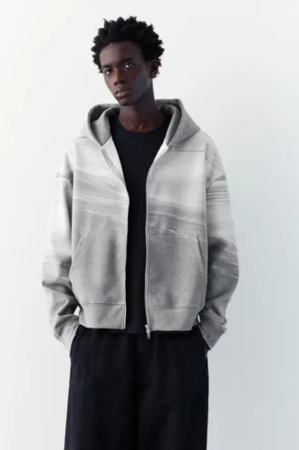 Felpa con cappuccio e zip in interlock