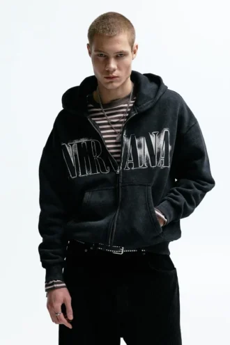 Felpa con cappuccio e zip Nirvana