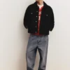 Giacca in denim con collo in finta pelle di montone Giacca in denim con collo in finta pelle di montone