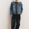 Giacca in denim con collo in finta pelle di montone Giacca in denim con collo in finta pelle di montone