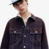 Giacca trucker in denim floccato Giacca trucker in denim floccato
