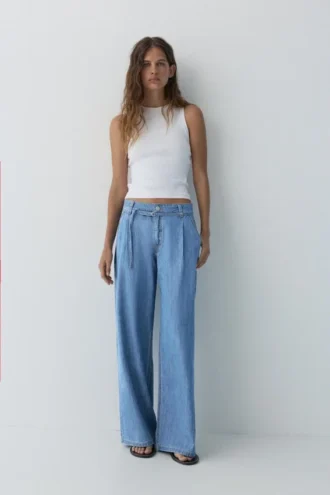 Jeans a gamba larga con coulisse