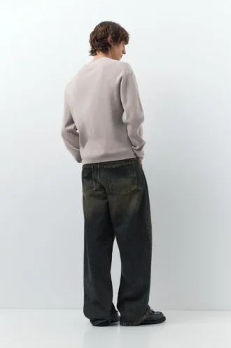Jeans a gamba larga con vita a contrasto