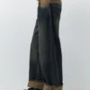 Jeans a gamba larga con vita a contrasto