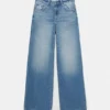 Jeans baggy a gamba dritta con strass Jeans baggy a gamba dritta con strass