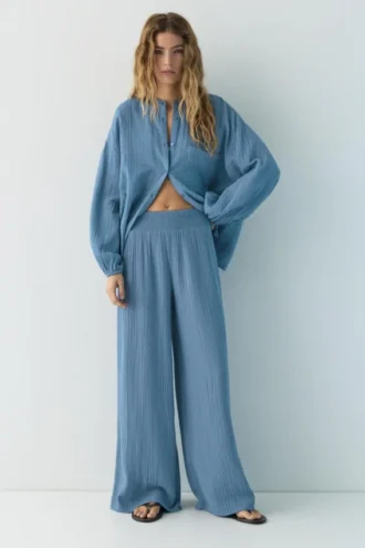 Pantaloni fluidi effetto garza