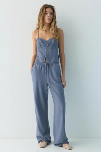 Pantaloni jogger in misto lino