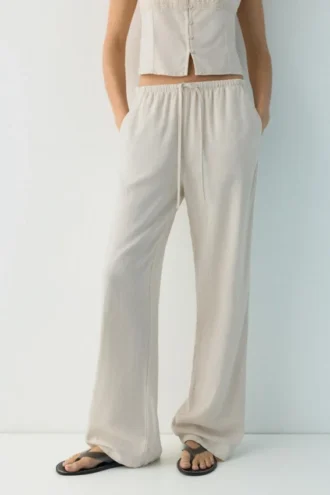 Pantaloni jogger in misto lino