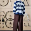 Polo a righe con ricamo di ciclista Polo a righe con ricamo di ciclista