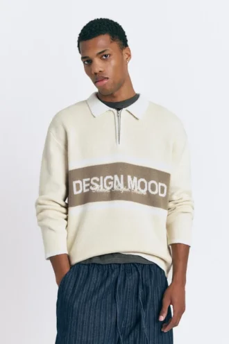 Polo in maglia a maniche lunghe con dettaglio testuale