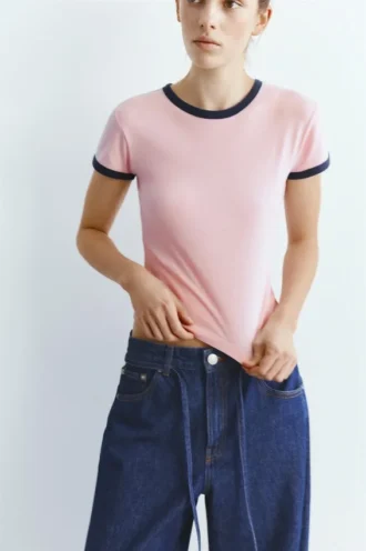 T-shirt a maniche corte a costine