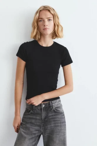 T-shirt a maniche corte a costine
