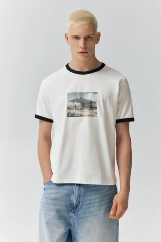 T-shirt a maniche corte con bordo a costine