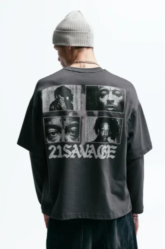 T-shirt a maniche lunghe con doppio manico 21 Savage