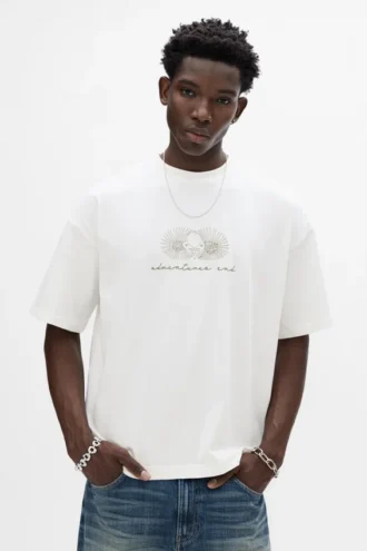 T-shirt bianca con grafica a riccio