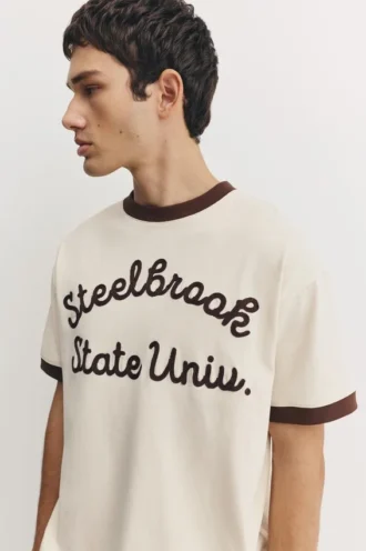 T-shirt con stampa a contrasto e bordi a costine